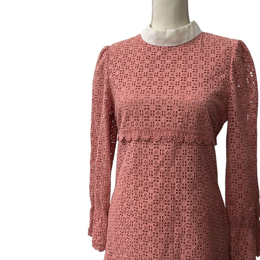 Paul And Joe Sister Pink Lace Romantic Eyelet Mini‎ Shift Dress New  Size 6